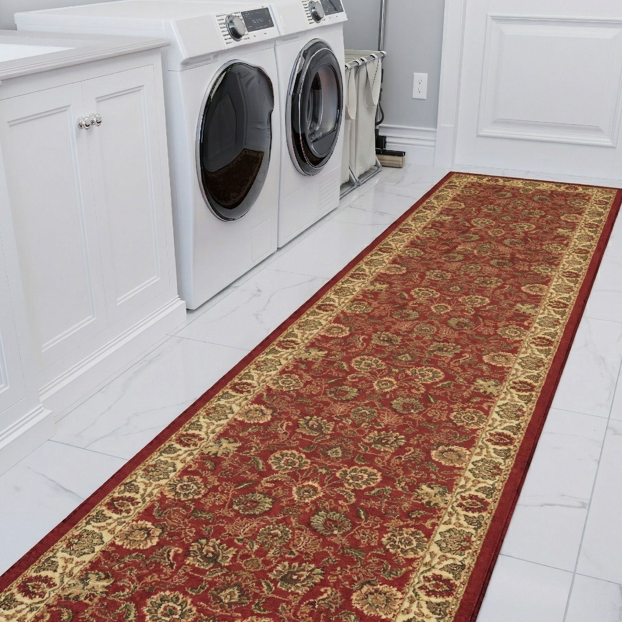 Ottomanson Extra Long Runner Rug 2'7" x 19' – Non-Slip Low Pile Hallway Carpet, Oriental Red