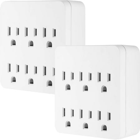 GE 6-Outlet Surge Protector Wall Tap Adapter, 1020J, White, 2 Pack