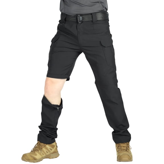 CCRFTGI Men’s Zip Off Convertible Straight Leg Cargo Pants, Quick Dry Lightweight Outdoor Hiking Work Trousers Convertible to Shorts Black 2XL
