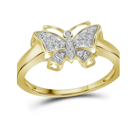 - 10kt Yellow Gold Womens Round Diamond Butterfly Bug Cluster Ring 1/12 Cttw