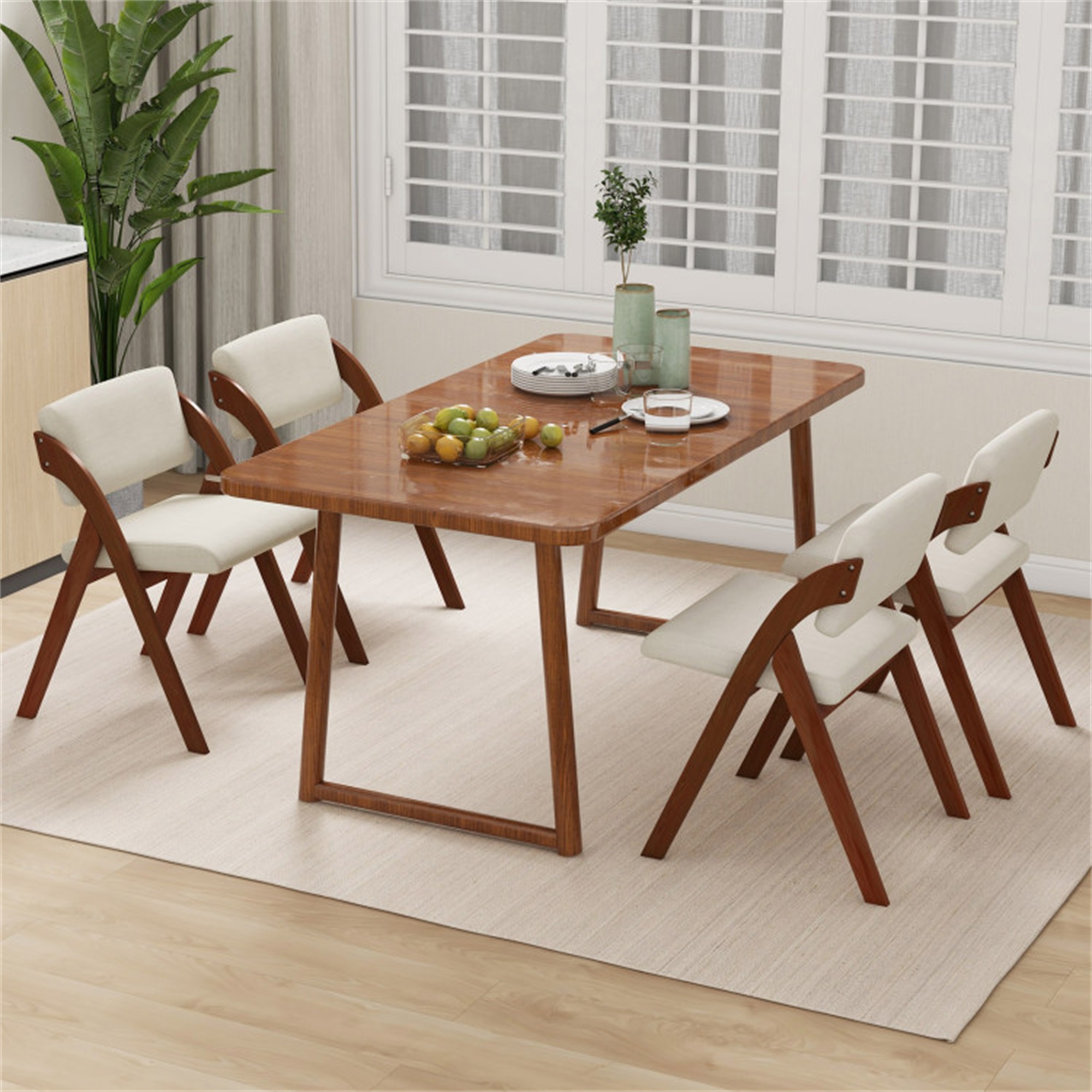 Demi Bonn Set of 2 Folding Kitchen Dining Chairs with Rubber Wood Legs and Backrest, Brown