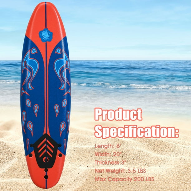 Gymax 6ft Surfing Body Board w/ 3 Removable Fins Safety Leash Red