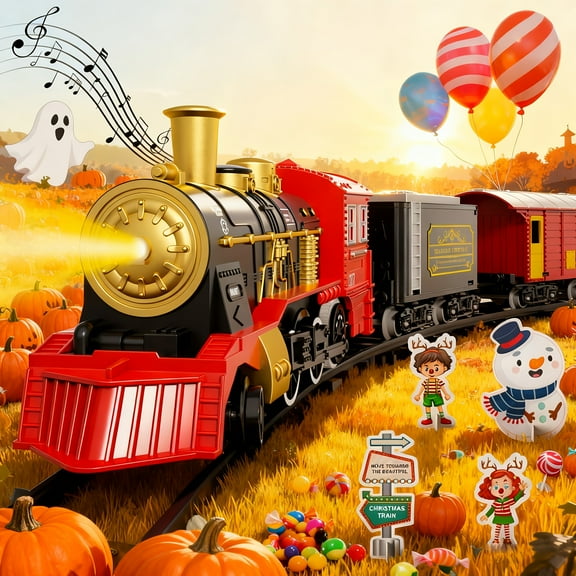 Electric Train Set for Kids Boys and Girls, Classic Christmas Train Toys, Steam Locomotive Engine, Lights & Sound, Tracks, Birthday Toy