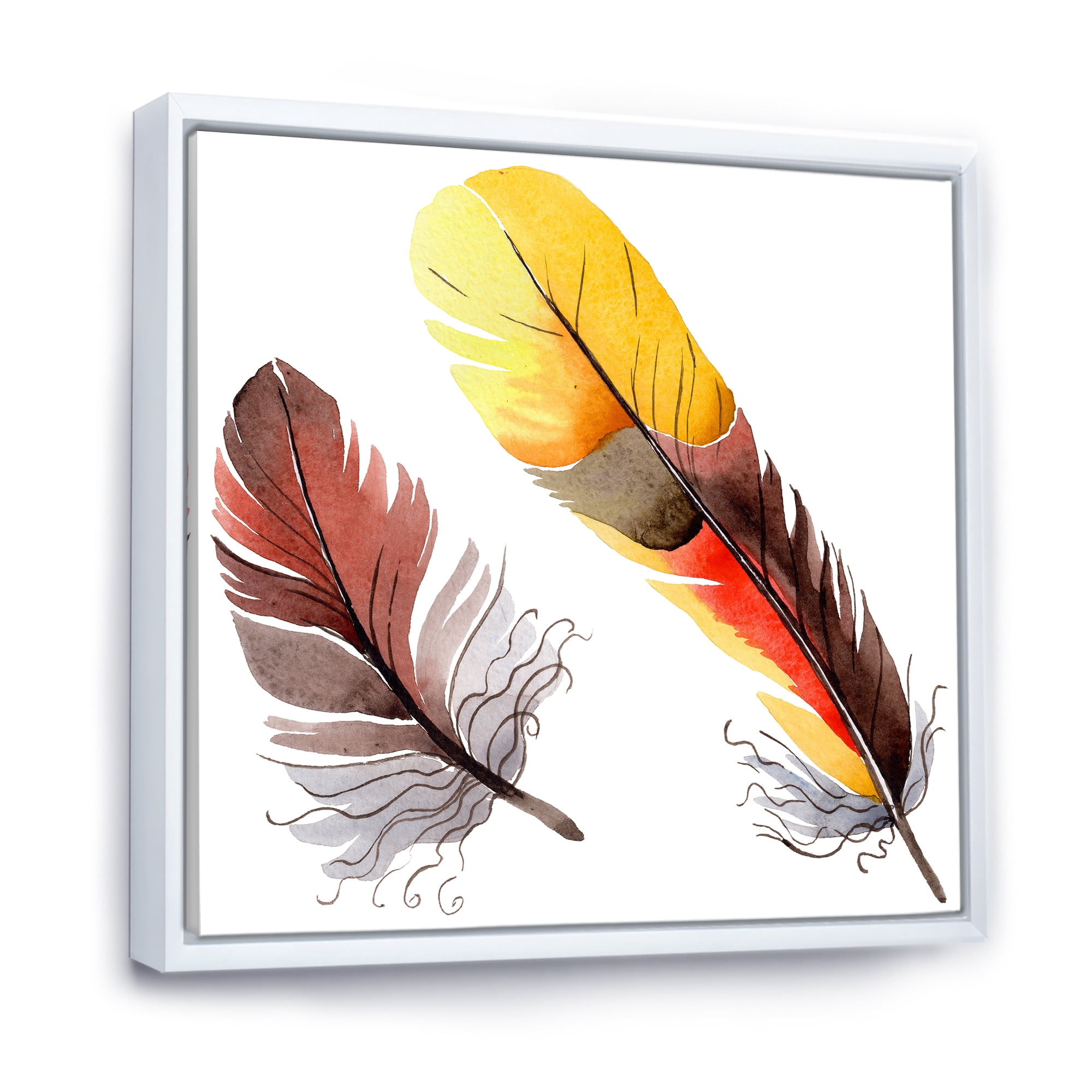 Designart 'Colourful Boho Art Feathers IV' Bohemian & Eclectic Framed Canvas Wall Art Print