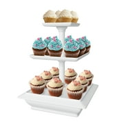 Chef Buddy 8 in x 8 in Plastic 3-Tier Birthday Tiered Dessert Stand, White