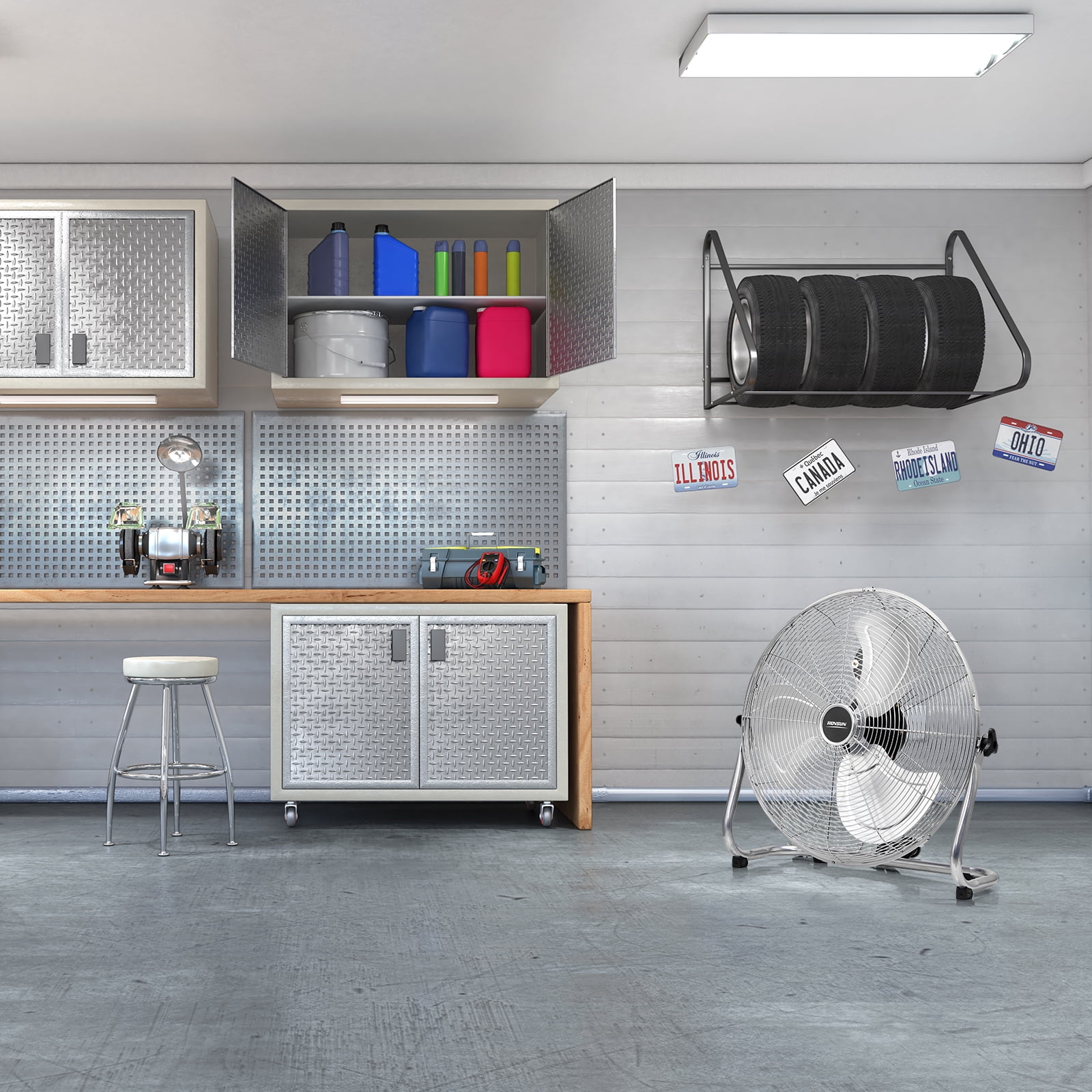 VINGLI 20'' Floor Fan, High Velocity Box Fan, UL Listed Heavy Duty Metal Floor Fan, High Power Industrial Fan with Adjustable Tilt, Metal Box Fan for Garage, Gym, Bedroom, Shop