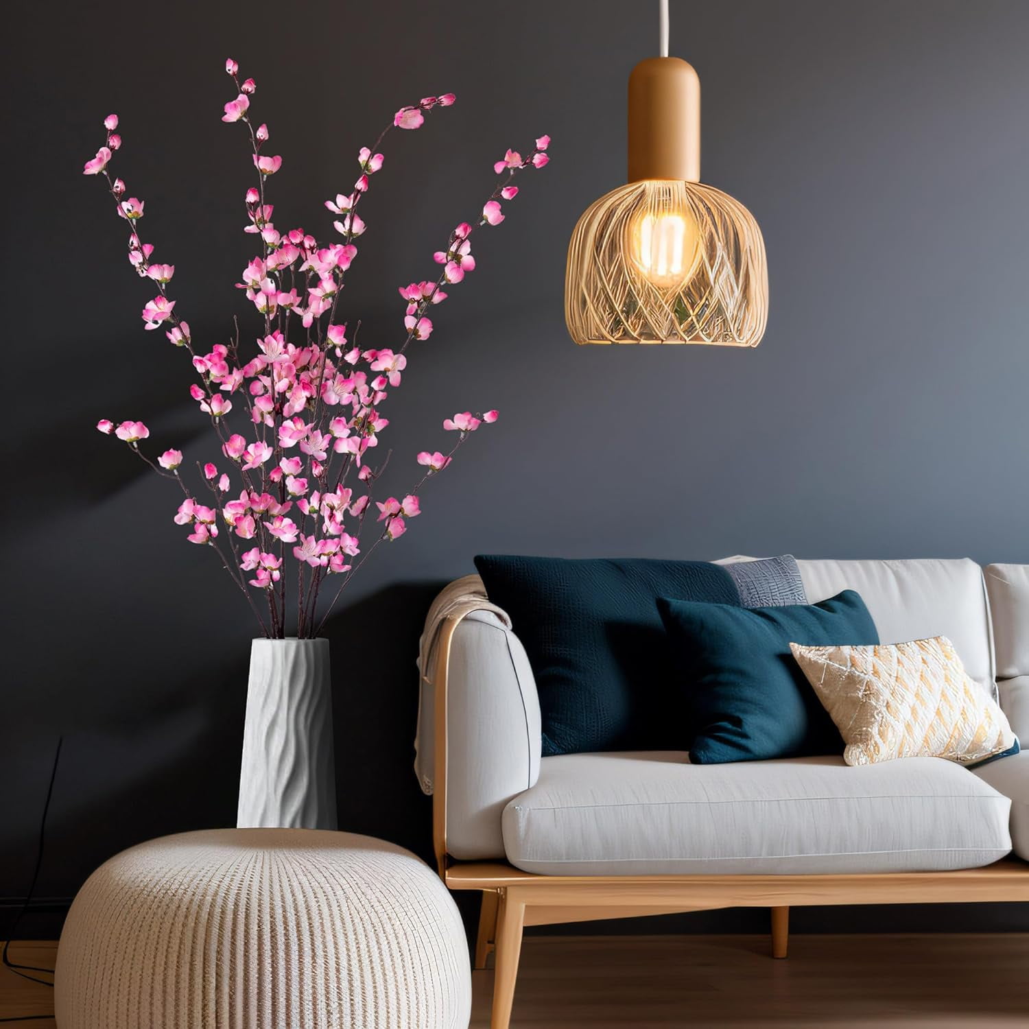 Artificial Faux Plants Flowers Indoor Spring Decor，4 Bundles Fake Silk Plum Blossom,Faux Silk Cherry Blossom Branches for Wedding Office Party Hotel Home Decor，Vase Not Included(White)