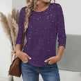 thumbnail image 7 of Enjoytime Spring Shirts for Women Solid Color 3/4 Sleeve Sparkly Tops Fashion Round Neck Trendy Casual Blouses Purple S, 7 of 7