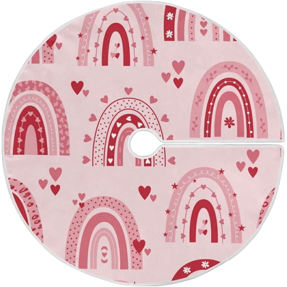 FMSHPON Valentines Mother's Day RainbowsHearts Xmas Christmas Tree Skirt Stand Mat for Holiday Party Decoration Indoor Outdoor 48 inches