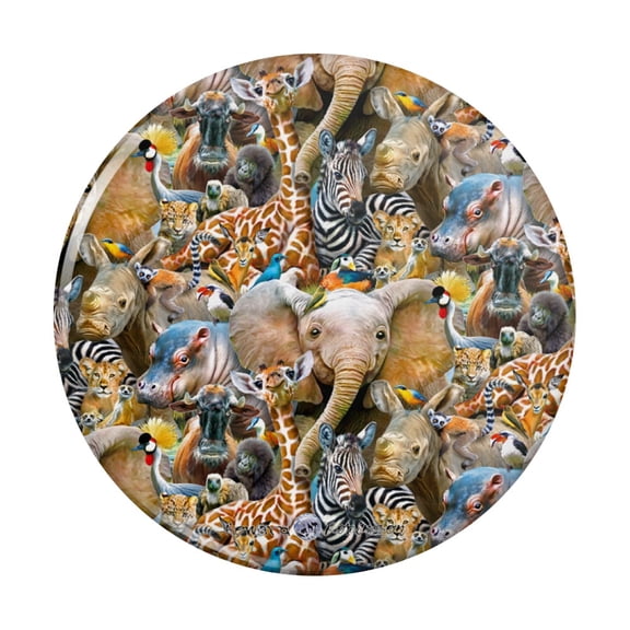 African Animals Zebra Giraffe Elephant Pattern Pinback Button Pin