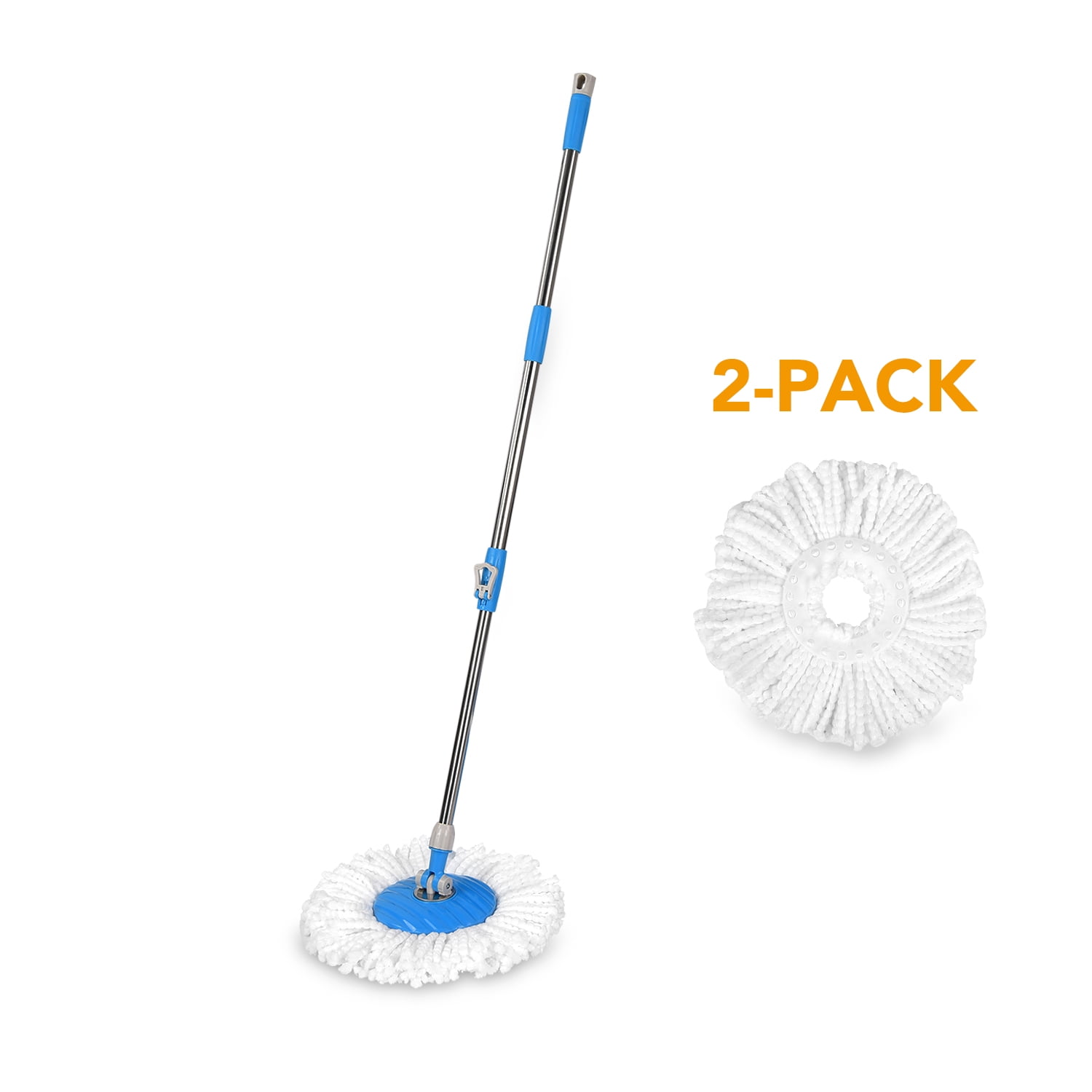 Hapinnex Spin Mop Handle & 2 Microfiber Mop Heads Refills