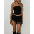 thumbnail image 4 of Yunliwuli Women's 2 Piece Set, Square Neck Back Tie Up Cami Crop Tops + Lace Trim Irregular Hem Skirt Outfits for Summer, 4 of 8