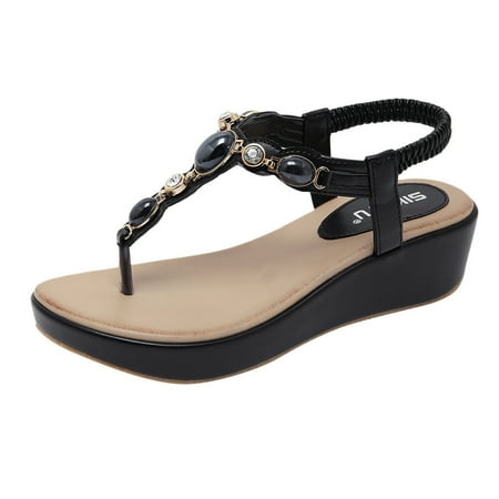 

Womens Sandals Clearance Sandals Rhinestone Buckle Style Wedge Heel Large Size Flip Flop Sandals