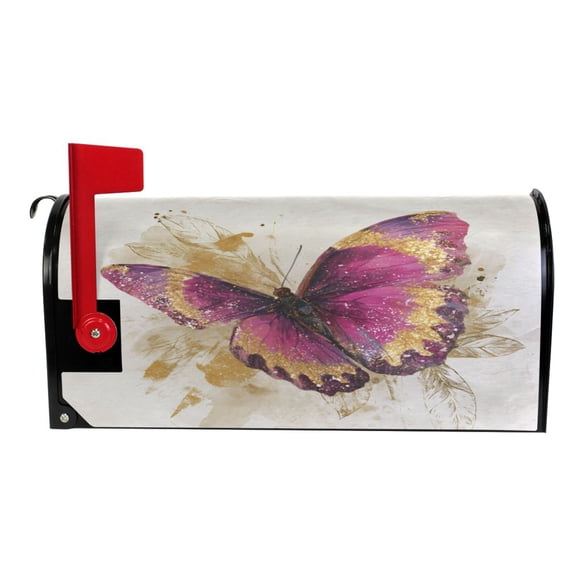 Wobogo Burgundy Butterfly Mailbox Cover Magnetic for Garden Yard Home Decor Standard Size 25.4×20.78in
