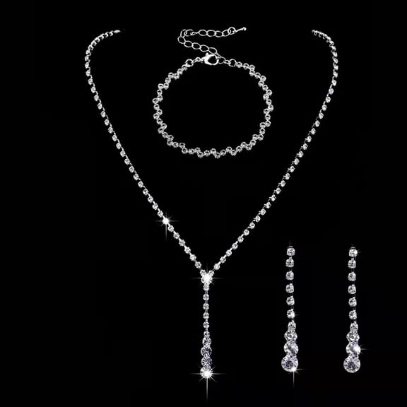 Sdmnsg-T Silver Bridal Wedding Jewelry Set Rhinestone Necklace Earrings Sets Formal Prom Costume Jewelry Sets for Women and Brides