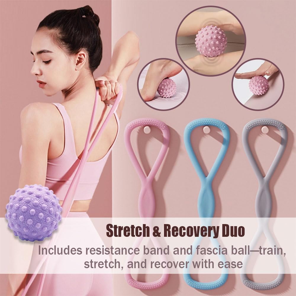 ABPETE Resistance Bands, Figure 8 Exercise Bands for Women Men, Portable 8 Shaped Resistance Bands for Arms Back Stretch Training(Pink 25lb + Purple 25lb)