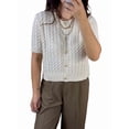 thumbnail image 3 of Women Short Sleeve Cardigan Cable Knit Cropped Button Down Crewneck Sweater Tops White M, 3 of 9