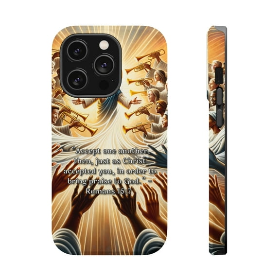 DistinctInk Tough Case for Apple iPhone 14 Pro MAX (6.7" Screen), Compatible with MagSafe Charging - "Accepting One Another: A Reflection on Romans 15:7"