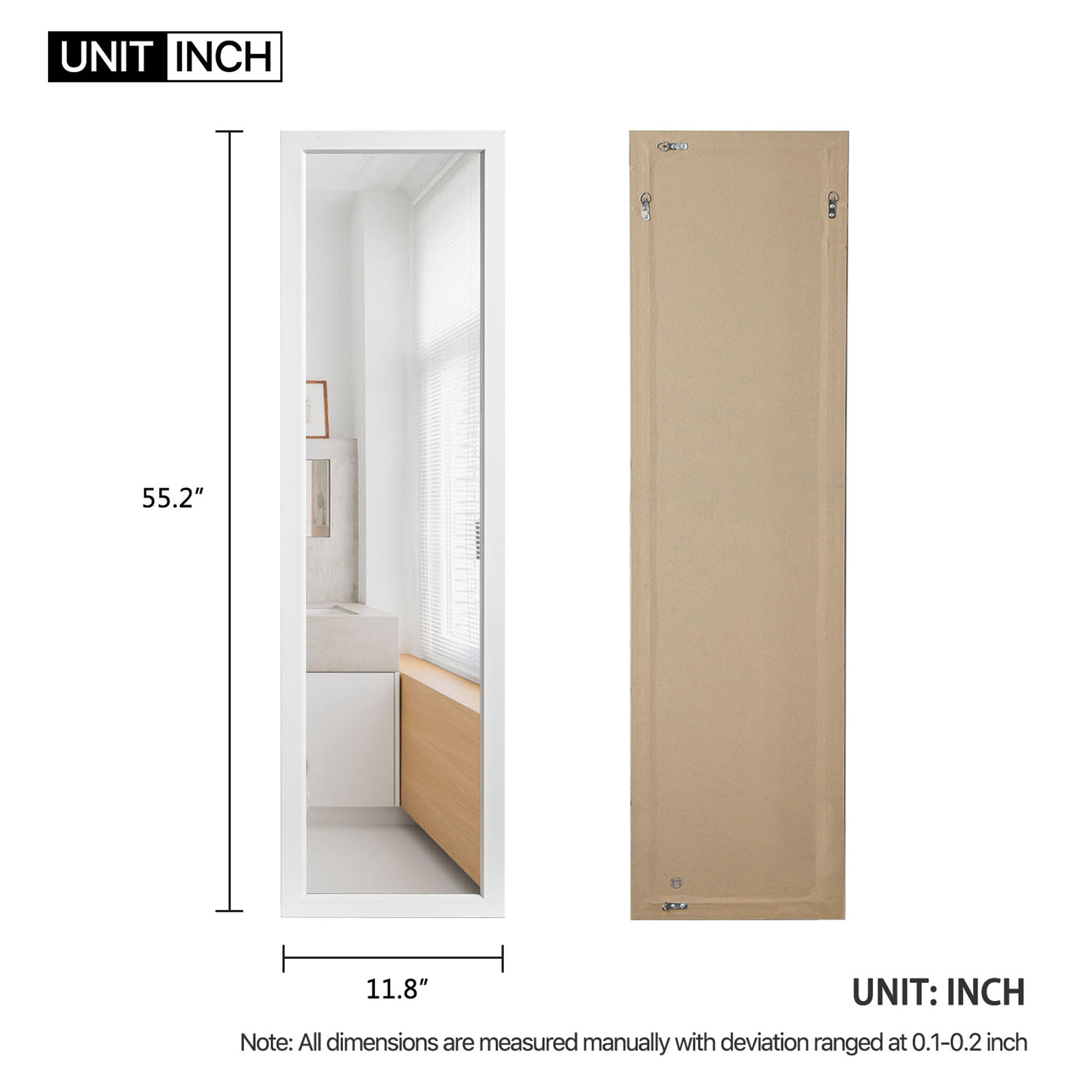 Full Length Mirror Floor Wall Mounted Leaning Hanging Rectangle White 55"x12"