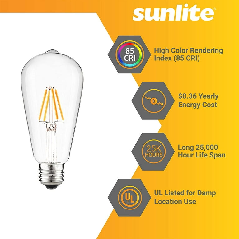 Sunlite 25-Watt Equivalent ST19 Dimmable Edison Filament LED Light Bulb, Amber 2200K (6-Pack) Sunlite 25-Watt Equivalent ST19 Dimmable Edison Filament LED Light Bulb, Amber 2200K (6-Pack)