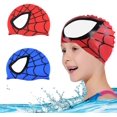 thumbnail image 1 of ZHAOCHENG Juego de 2 gorros de natación unisex, impermeables, con diseño de alas para deportes acuáticos, gorro de pelo largo para niños y niñas de 3 a 6 años, 1 of 5