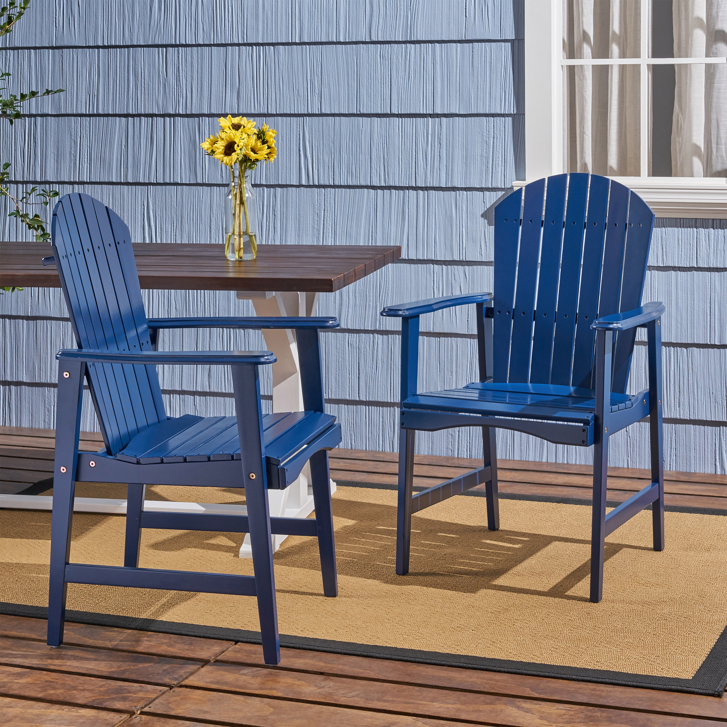 Outdoor Weather Resistant Adirondack Chair Set of 2, Acacia Wood Dining Seats for Patio Garden, Blue Navy