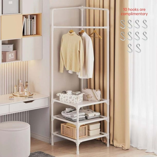 Organizador de Esquina | Estante Multifuncional con Ganchos y Base para Zapatos | Desmontable y Fácil de Montar | Diseño Compacto para Dormitorio, Sala y Entrada | Metal Resistente