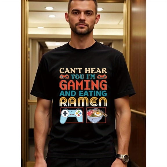 Greenink natee Can't Hear Me? I'm Gaming & Eating Ramen T-shirt, ,
