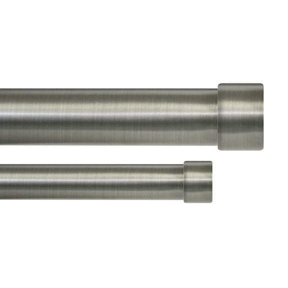 Lumino 1" and 5/8" Plated Pewter Cap Adjustable Double Curtain Rod Set, 42"-120"