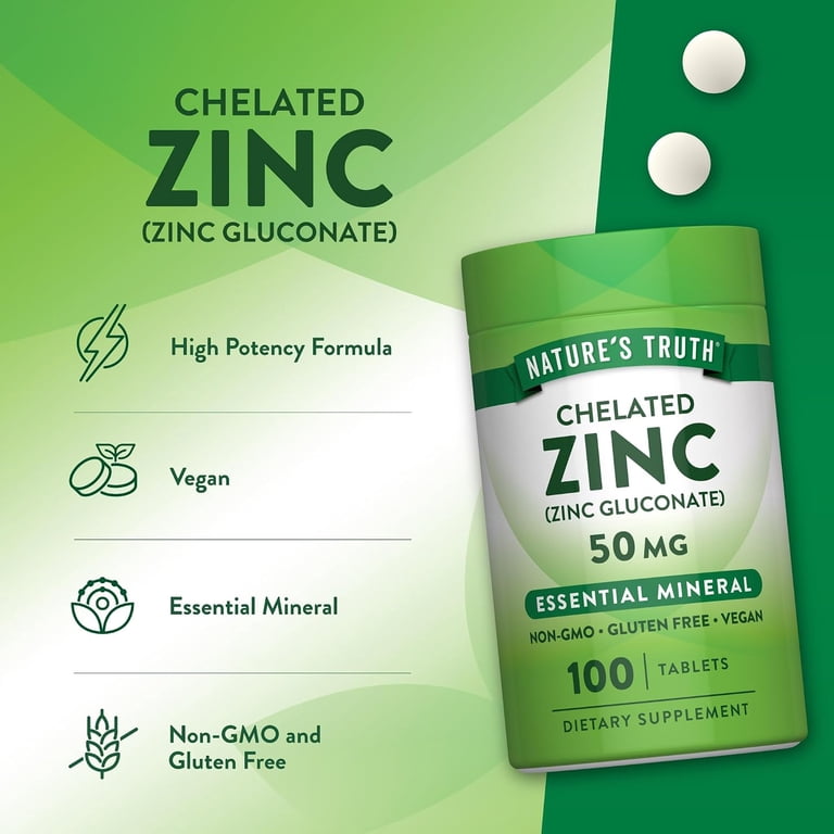 Nature's Truth, Chelated Zinc Supplement, 50 mg, Vegan Tablets