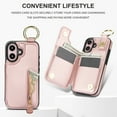 thumbnail image 7 of Allytech Wallet Case for iPhone 16 Plus, Card Holder & Zipper Pocket, Finger Grip Ring, Screen & Camera Protection, Luxury PU Leather Kickstand Double Buttons Flip Shockproof Case, Rosegold, 7 of 7