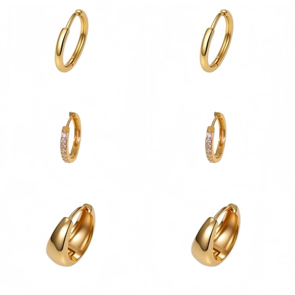 14K Gold Plated Huggie Hoop Earrings Set,Hypoallergenic Heart Earrings for Women,Gifts for Mom 3 Pairs