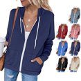 thumbnail image 4 of Sudadera casual de manga larga con cremallera y capucha para mujer, chaqueta con capucha de color sólido con bolsillos, 4 of 6
