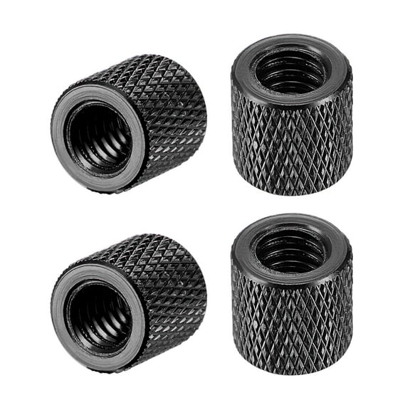 1/4-20 x 10mm x 10mm Aluminum Alloy Hand Screw Nuts Diamond Knurl Knurled Camera Tripod Pass Hole Nut Black 4 pcs