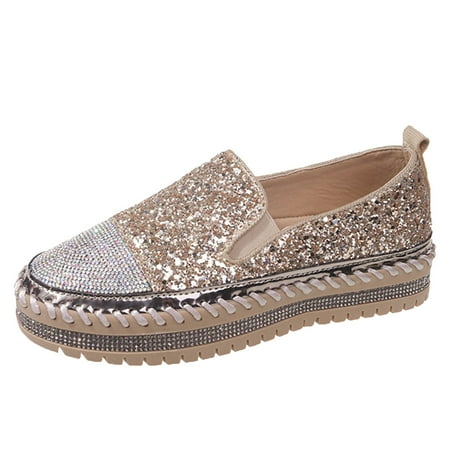 DVKOVI Walking Shoes Women Dressy Loafers for Women Comfort Women Casual Shoes Versatile Fashion Shoes Flat Bottom Rhinestone Fashionable Women Shoes Leather Flats for Women Gold 39