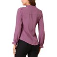 thumbnail image 3 of INSPIRE CHIC Women's Ruffled Trim Button Down Stand Collar Long Sleeve Blouse Top S Fuchsia, 3 of 8