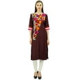 thumbnail image 2 of Bimba Women's Aari Embroidered Rayon Kurta 3/4 Sleeve Straight Kurti Ethinc Long Tunic, 2 of 9