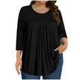 thumbnail image 2 of Drindf Plus Size Womens Shirts 3/4 Length Sleeve Round Neck Pleated Blouses Loose Fit Vacation Shirt Spring Casual Tops Black XXXXL, 2 of 6