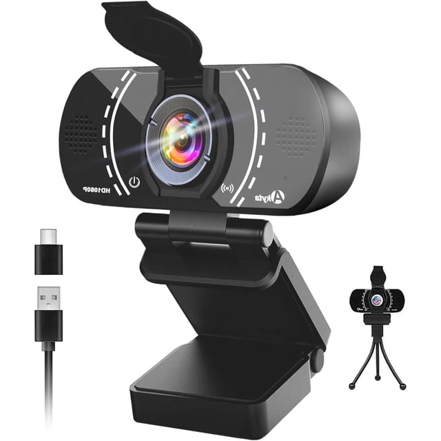 Webcam for PC, 1080P Webcam with Microphone/Tripod/Privacy Cover/Wide Angle 110°, Plug & USB Web Camera for Desktop Computer PC Laptop Video Calling/Streaming/Zoom Conference