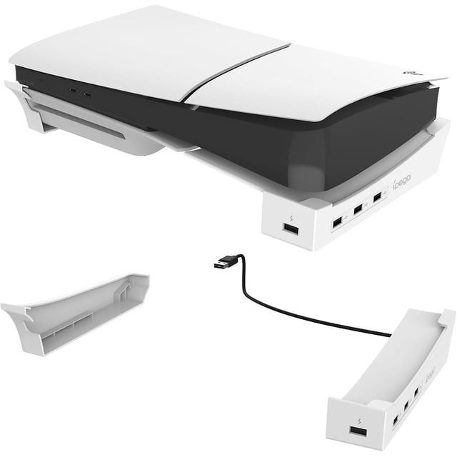 Support Horizontal PS5 Slim, Support PS5 Slim Pieds Horizontaux sous le Bureau Base Support, Support de Refroidissement Horizontal pour Console Playstation 5 Silm avec 4