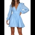 thumbnail image 1 of Vestido Mini de Larga con Escote en V Profundo para Mujer, Corte A, Cintura Alta, Informal, Fluido, Ideal para Invitadas de Boda. Azul M, 1 of 10