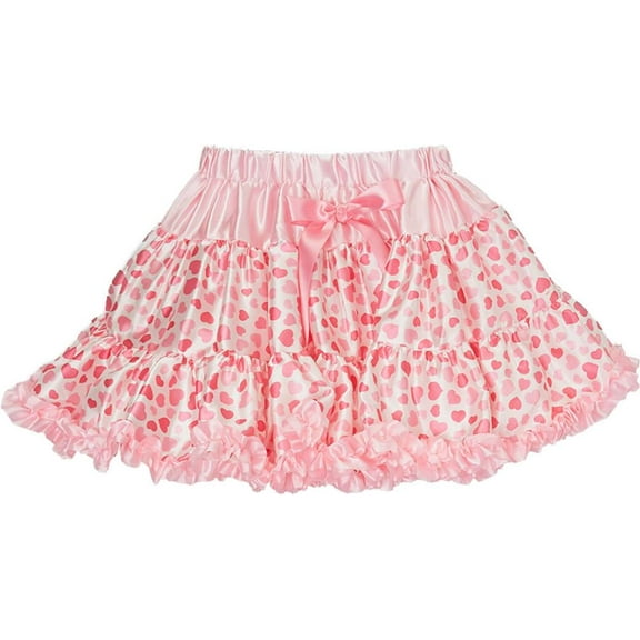 Wenchoice Girl's Pink Hearts Satin Tutu Skirt - ToddlerM(3T-4T)