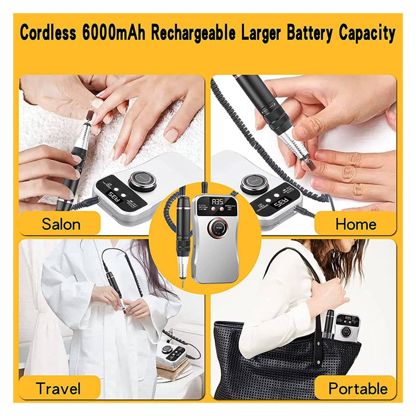 Professional 35000RPM Electric Nail Drill Machine for Acrylic Nails USB Portable Nail Manicure Pedicure for Remove Gel Polishing ,Low Noise