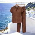 thumbnail image 6 of YABCSAZ Women's Cotton Linen 2 Piece V-Neck Top and Long Pants Set Casual Lightweight Breathable Lounge Outfit for Summer Coffee, Gifts for Women, 6 of 7