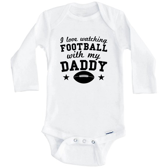 I Love Watching Football With My Daddy Cute One Piece Baby Bodysuit (Long Sleeve), 0-3 Months White