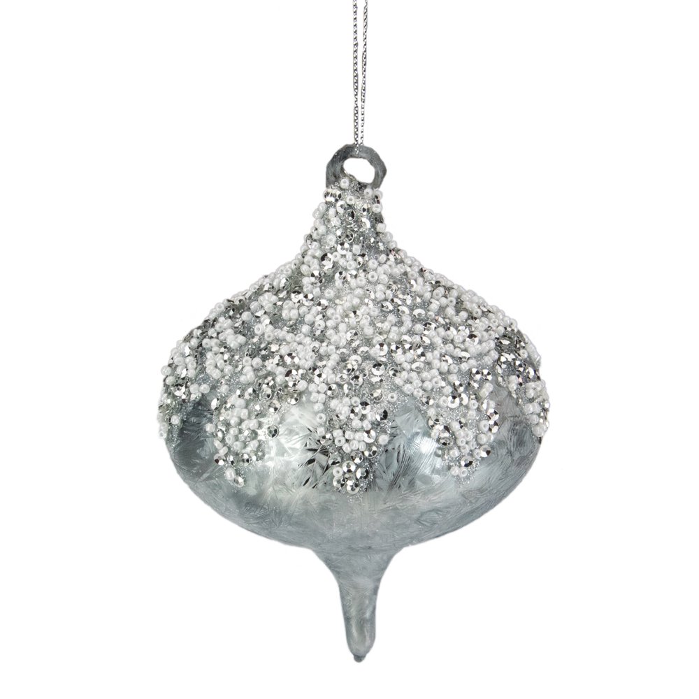 4" Silver Beads and Sequins Glass Onion Christmas Ornament Walmart