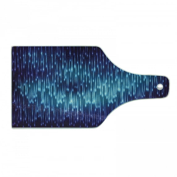 Abstract Cutting Board, Digital Made Psychedelic and Surreal Cosmic Rain Blurry Background Print, Decorative Tempered Glass Cutting and Serving Board, Wine Bottle Shape, Blue Black, by Ambesonne