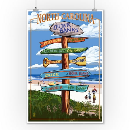 Outer Banks, North Carolina - Destinations Sign - Lantern Press Artwork (9x12 Art Print, Wall Decor Travel