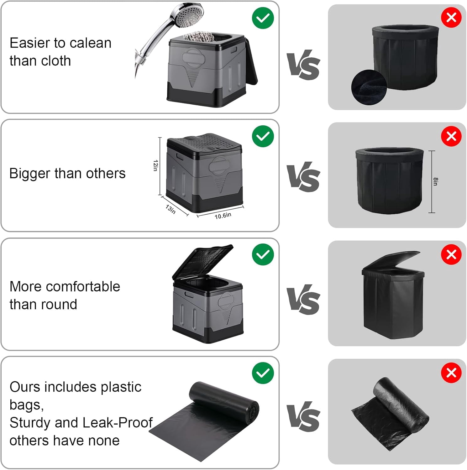 Beiled Outdoor Portable Foldable Toilet with Lid, Black Gray, 12.6 x 12.2 x 11 in, 1-Pack