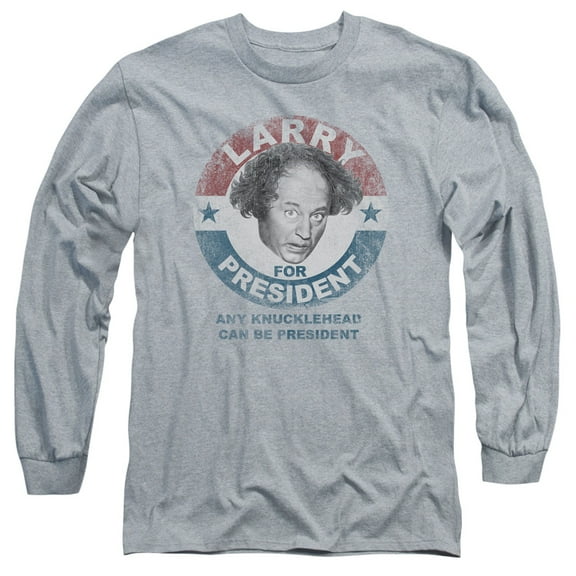 Three Stooges Larry For President Long Sleeve Adult 18/1 T-Shirt Athletic Heather